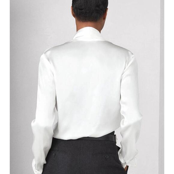 Ralph Lauren Collection Purple Label Silk Satin Blouse Plunge Shawl Collar XS S - Picture 3 of 6